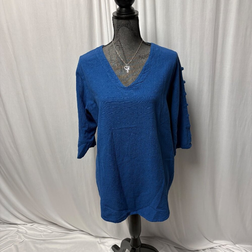 Sea Breeze Cotton Top Womens Size Medium Ladder Sleeve V-Neck Casual Relaxed USA